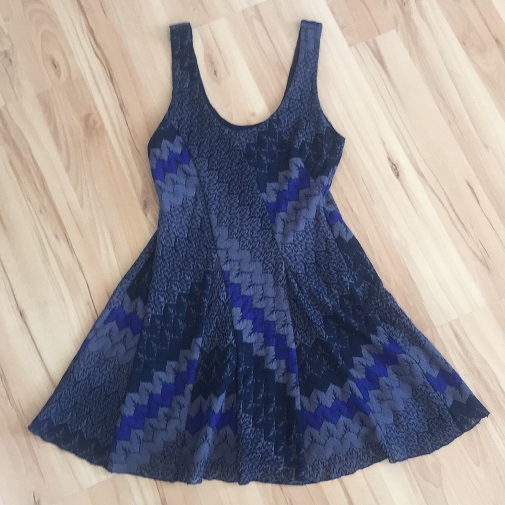 Free people blue lace patterned skater dress XS